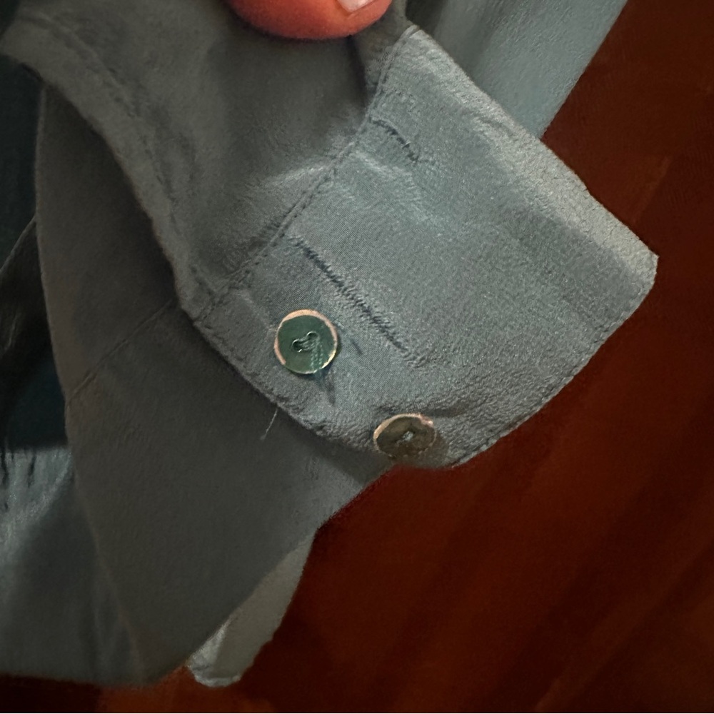 Eileen Fisher Teal Silk Blouse - Picture 5 of 6